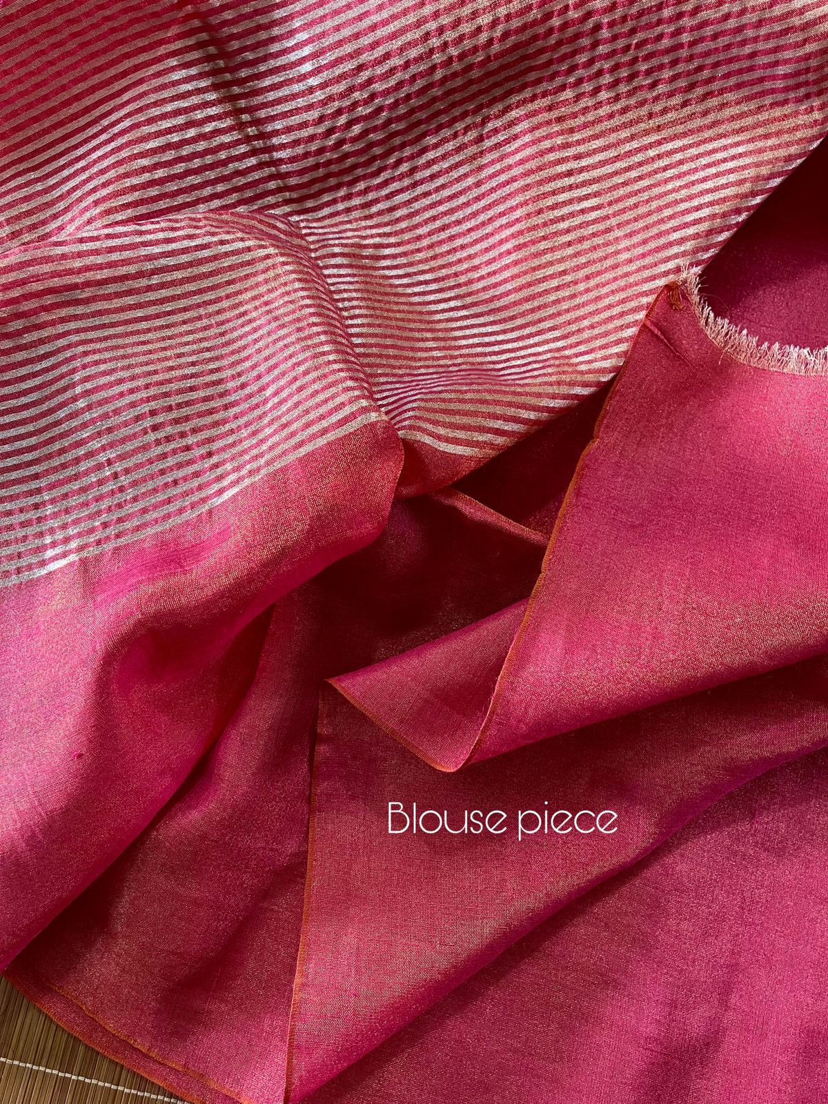 Copper rose pink metallic tissue linen handloom saree