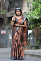 Copper with Black border tissue handloom saree