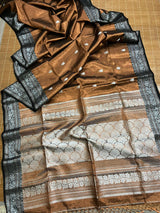 Copper with black border tissue handloom Banarasi saree - Tamal Boutique