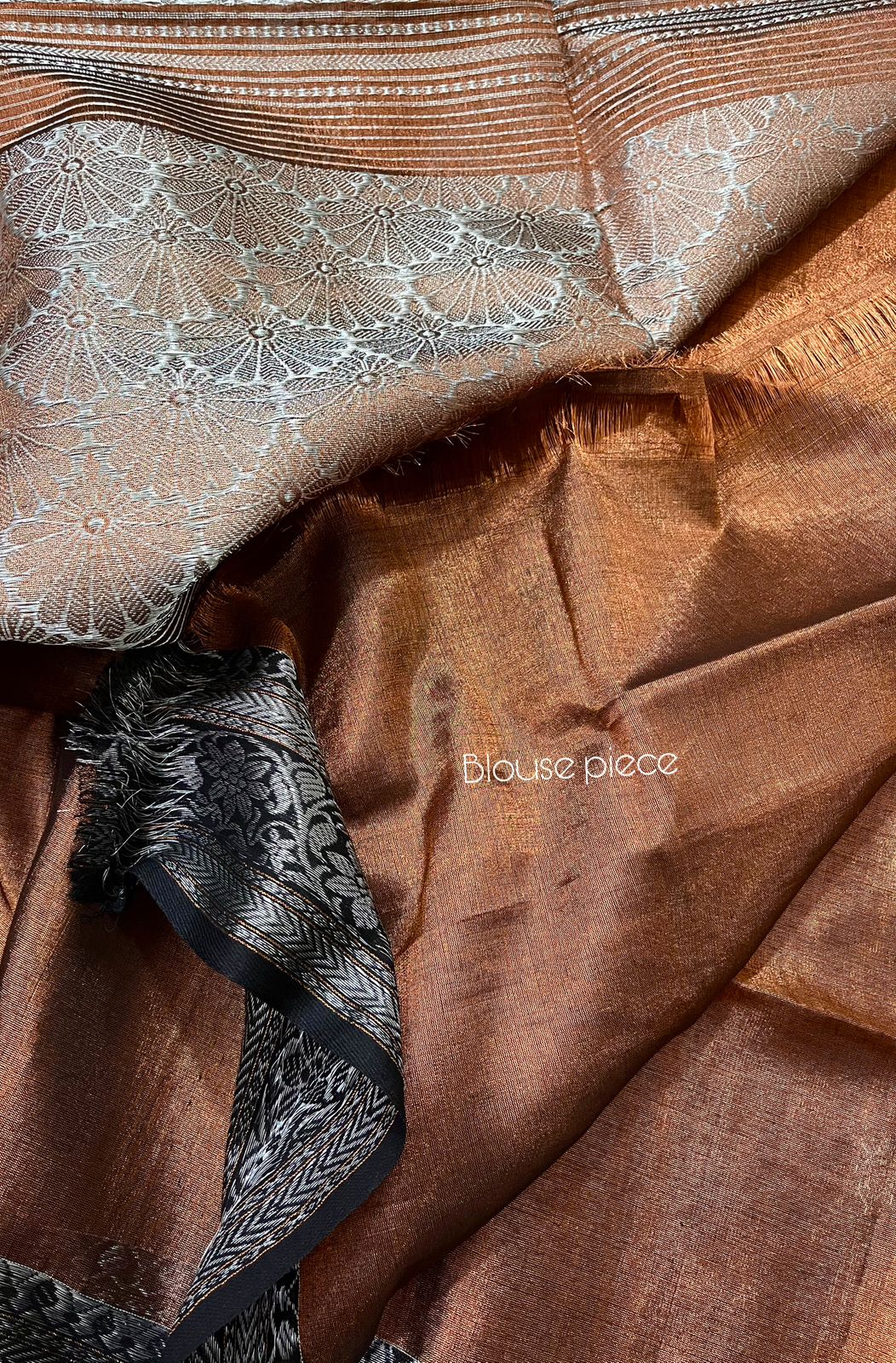 Copper with black border tissue handloom Banarasi saree