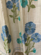 Cream colour with blue & firoza floral handloom silk cotton jamdani saree
