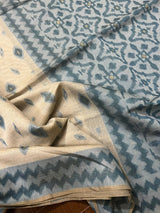 Cream with blue border pure cotton handloom saree - Tamal Boutique