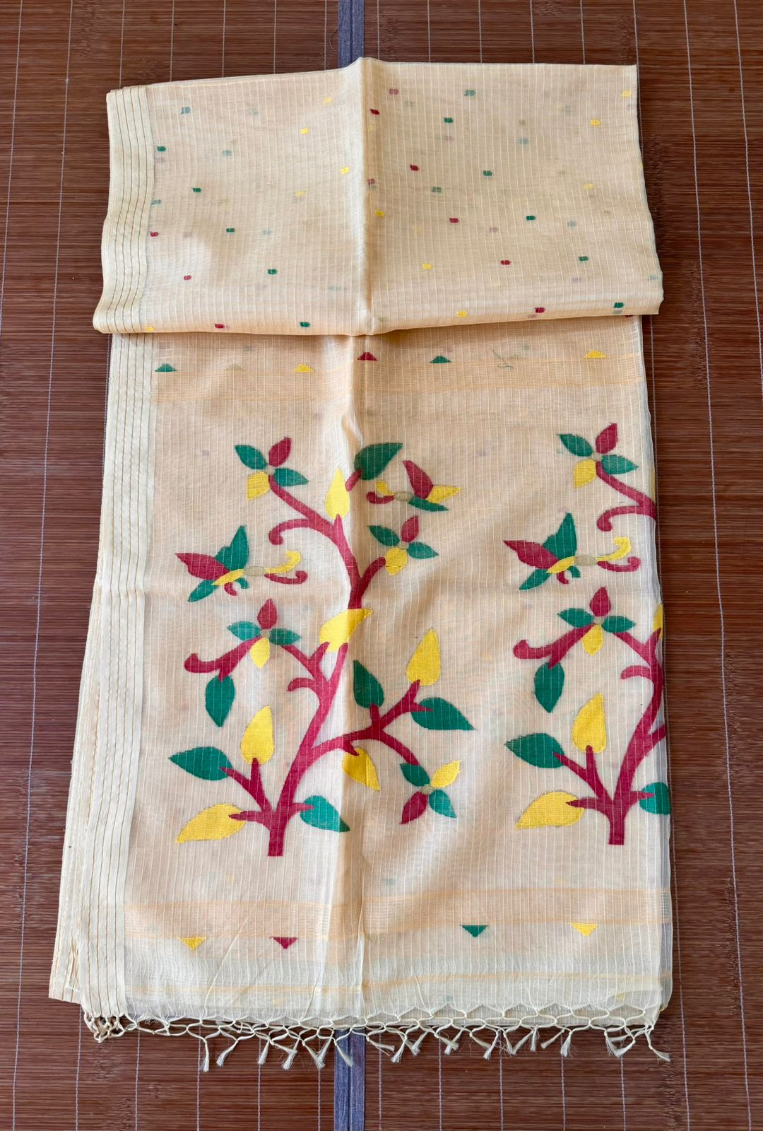 Cream with other colours pure Resham muslin Kota silk handwoven jamdani saree