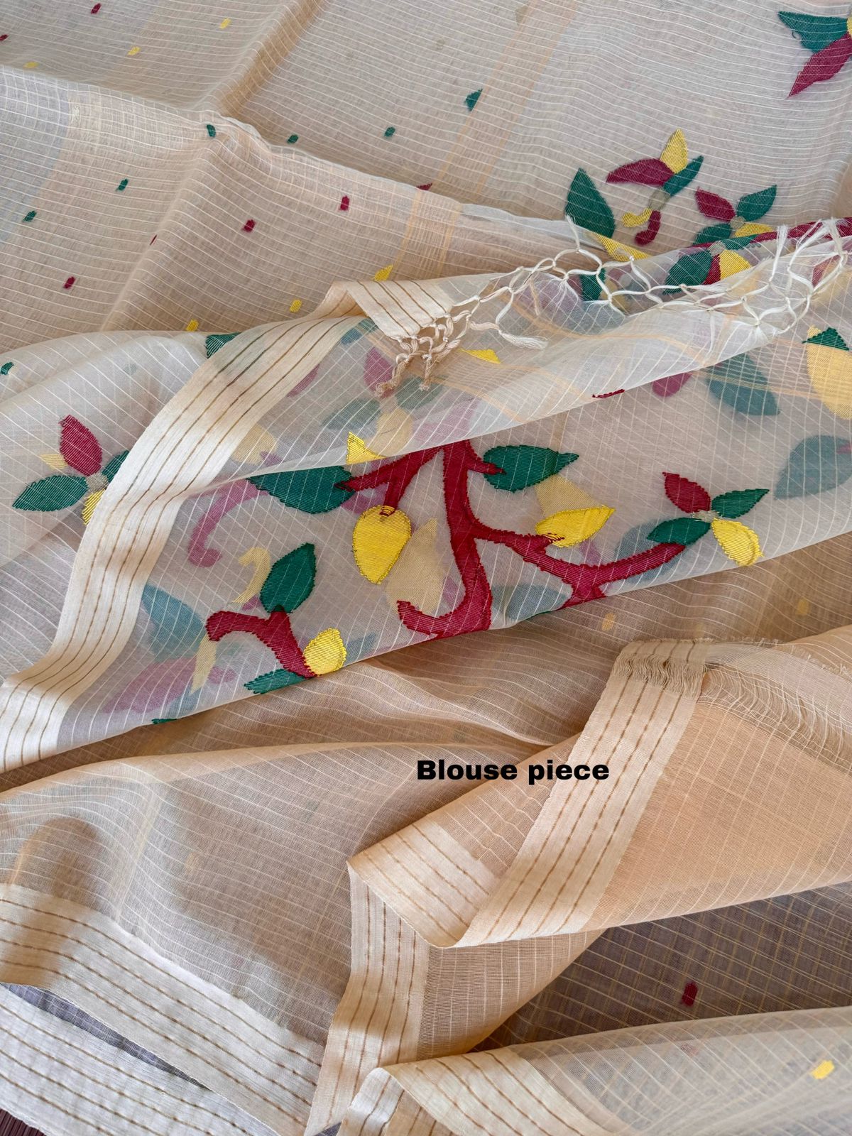 Cream with other colours pure Resham muslin Kota silk handwoven jamdani saree