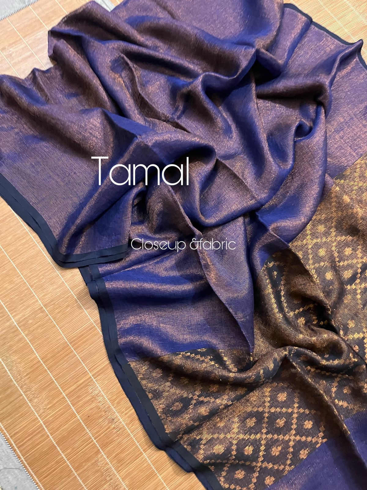 Dark blue zari linen pallu jandani saree