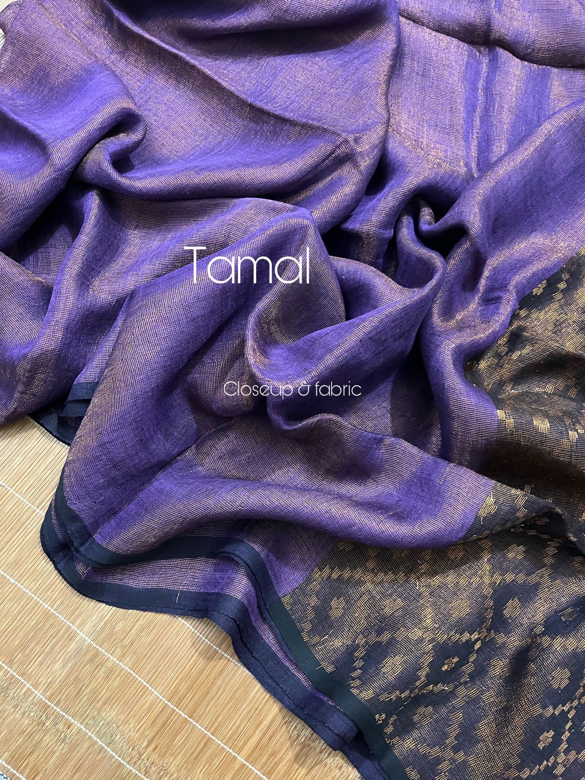 Dark blue zari linen pallu jandani saree