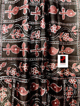Dark chocolate brown Tussar silk hand batik saree