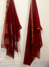 Dark red silk cotton kurti & dupatta handwoven jamdani piece