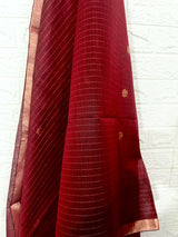 Dark red silk cotton kurti & dupatta handwoven jamdani piece - Tamal Boutique