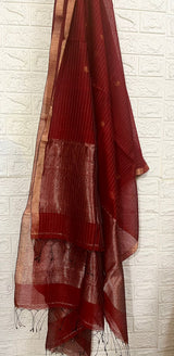 Dark red silk cotton kurti & dupatta handwoven jamdani piece - Tamal Boutique