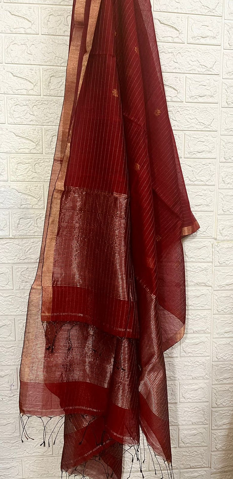 Dark red silk cotton kurti & dupatta handwoven jamdani piece