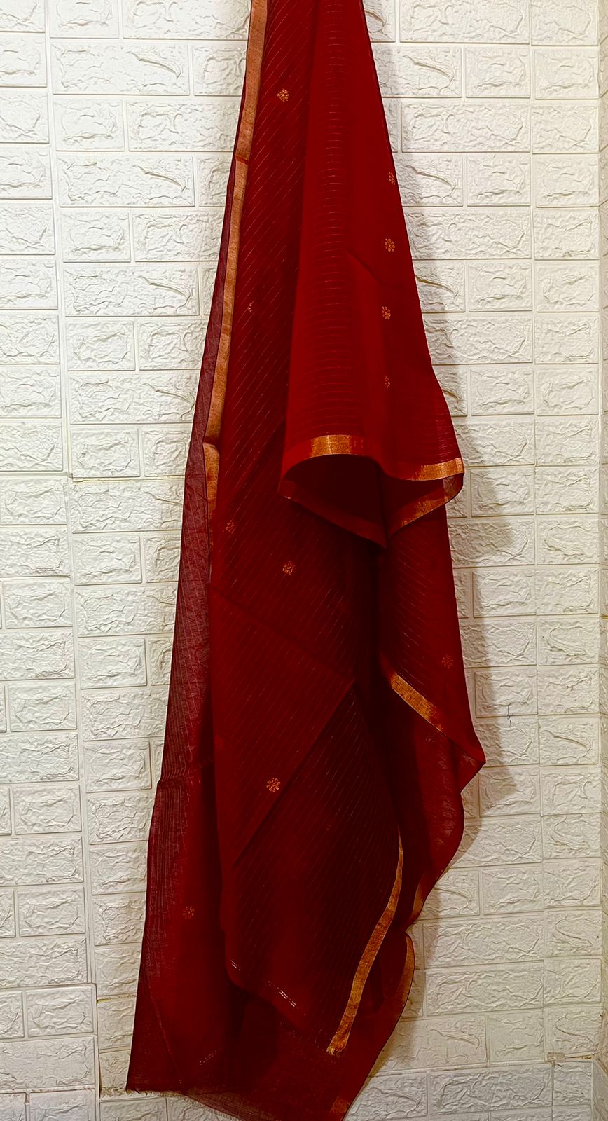 Dark red silk cotton kurti & dupatta handwoven jamdani piece