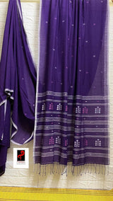 Deep purple coin pallu cotton handwoven jamdani saree