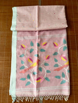 Dust pink with light sea green border Resham Muslin Kota silk handwoven jamdani saree