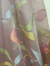 Dust pink with multicolour siviga tulip floral handwoven muslin silk jamdani saree