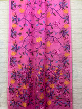 Fuchsia pink with multi colour allover floral motifs handwoven muslin silk jamdani saree