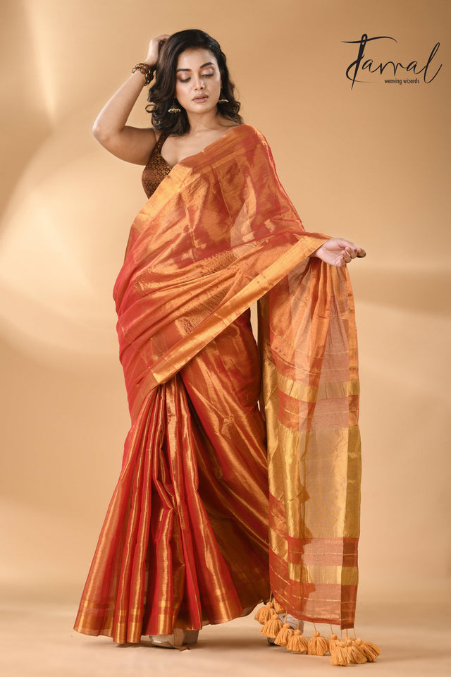 Golden orange tissue handloom saree front