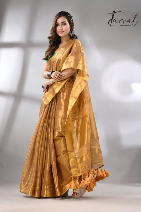 Golden tissue handloom saree full