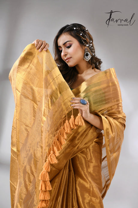 Golden tissue handloom saree full2