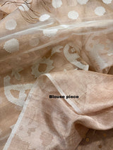 Golden beige pure tissue muslin handwoven jamdani sequins saree