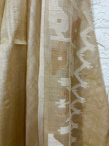 Natural beige colour with white & gold combination pure tussar silk traditional handwoven jamdani saree