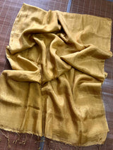 Golden colour metallic linen handloom saree - Tamal Boutique