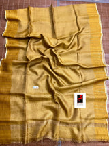 Golden yellow noil tussar zari silk handloom border sequins saree - Tamal Boutique