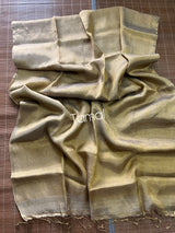 Gold with white metallic linen handloom saree
