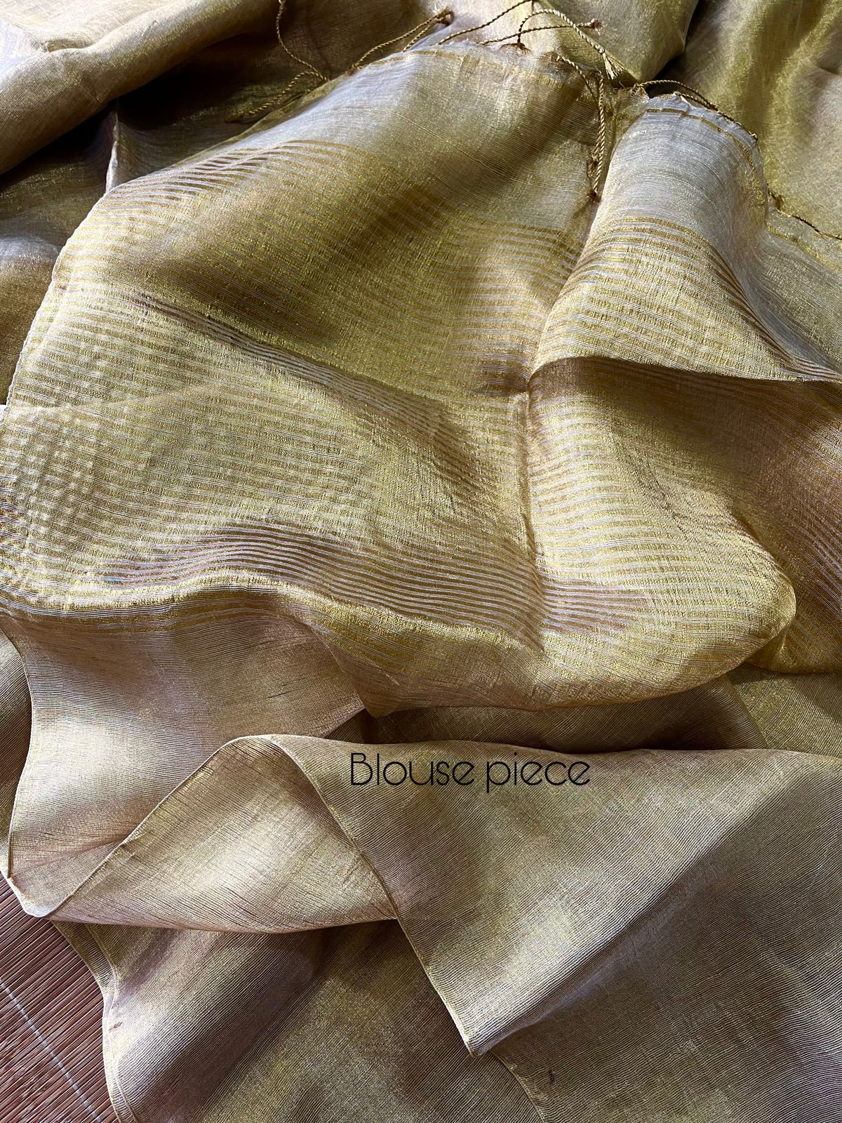 Gold with white metallic linen handloom saree - Tamal Boutique