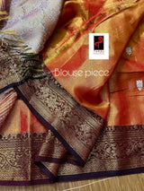 Gold zari with orange colour shads of handloom tissue banarasi saree
