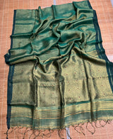 Green colour tissue linen handloom saree