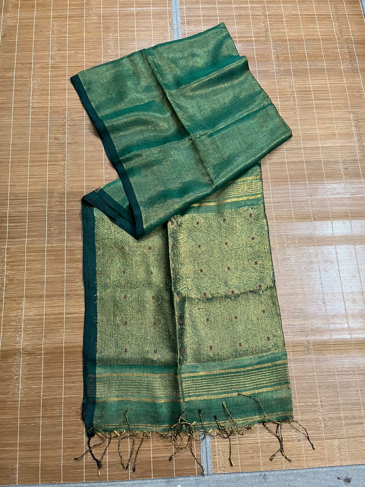 Green colour tissue linen handloom saree