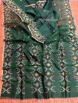 Green with golden border Organza silk handwoven jamdani saree