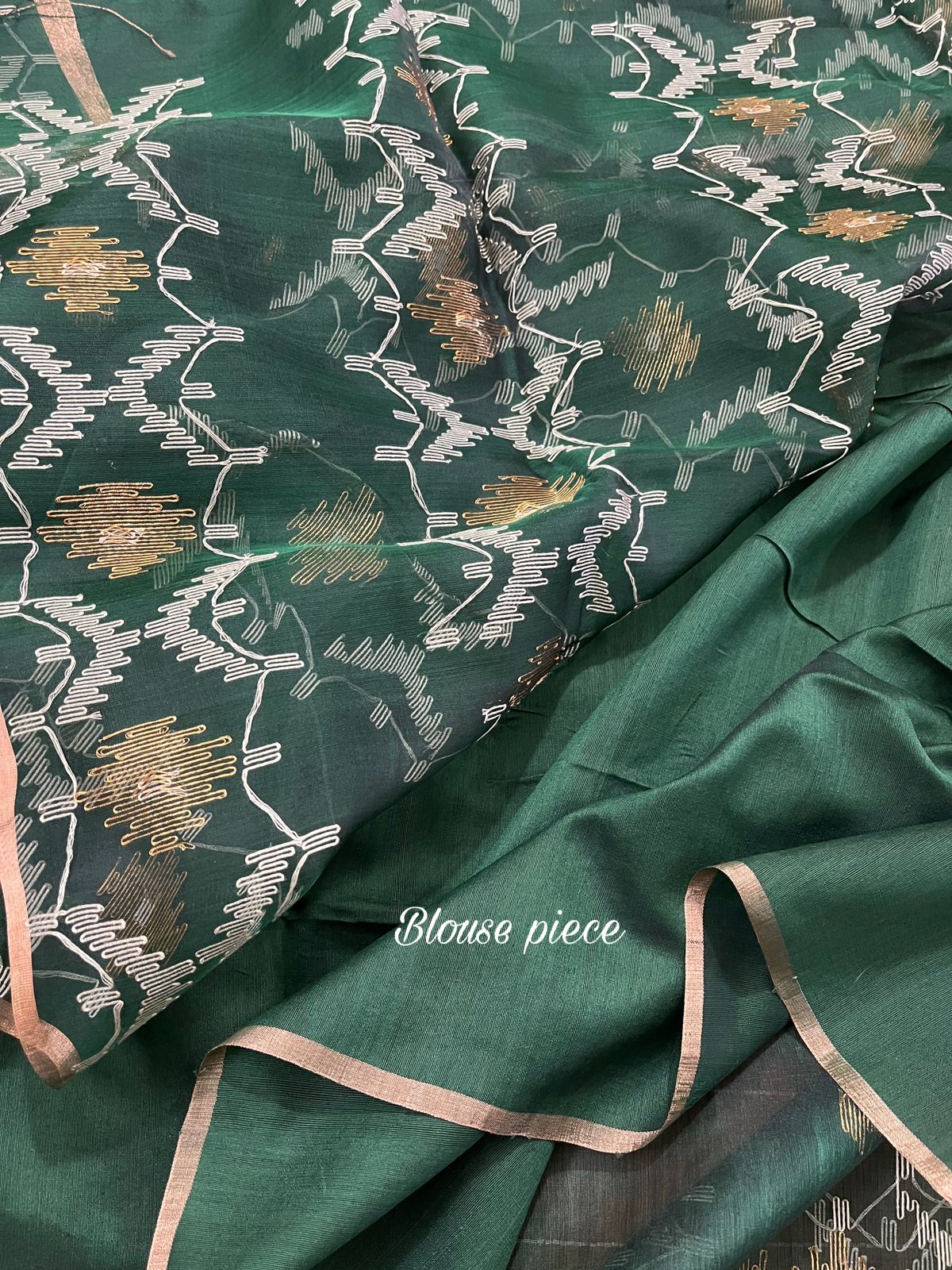 Green with golden border Organza silk handwoven jamdani saree