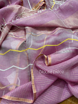 Periwinkle with zari border half & half silk linen handwoven jamdani saree