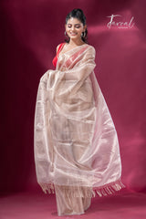 Handloom Tissue Cream Organza Silk Saree5