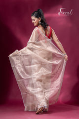 Handloom Tissue Cream Organza Silk Saree6