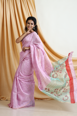 Baby Pink Matka Silk Sequins Handwoven Jamdani Saree