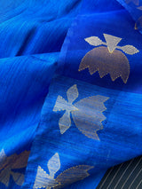 Royal blue golden lotus handwoven matka silk jamdani saree