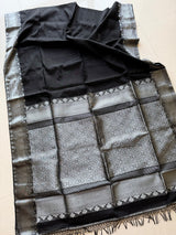 Black with silver zari tissue Banarasi handloom saree - Tamal Boutique