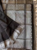 Black with silver zari tissue Banarasi handloom saree - Tamal Boutique