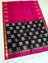 Rani with black golden lotus matka silk handwoven jamdani saree