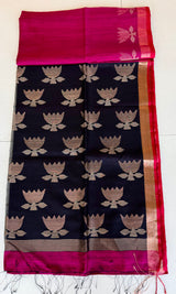 Rani with black golden lotus matka silk handwoven jamdani saree