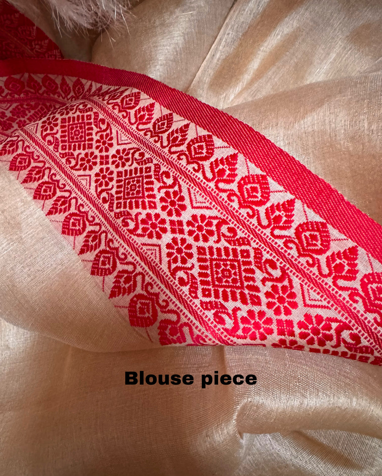 Muga with red border tussar silk handloom jamdani saree - Tamal Boutique