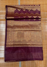 Brown with antic golden zari Banarasi silk handloom saree - Tamal Boutique