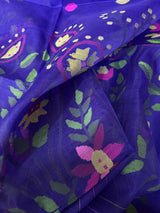 Lavender with multicolour floral motifs muslin silk handwoven jamdani saree