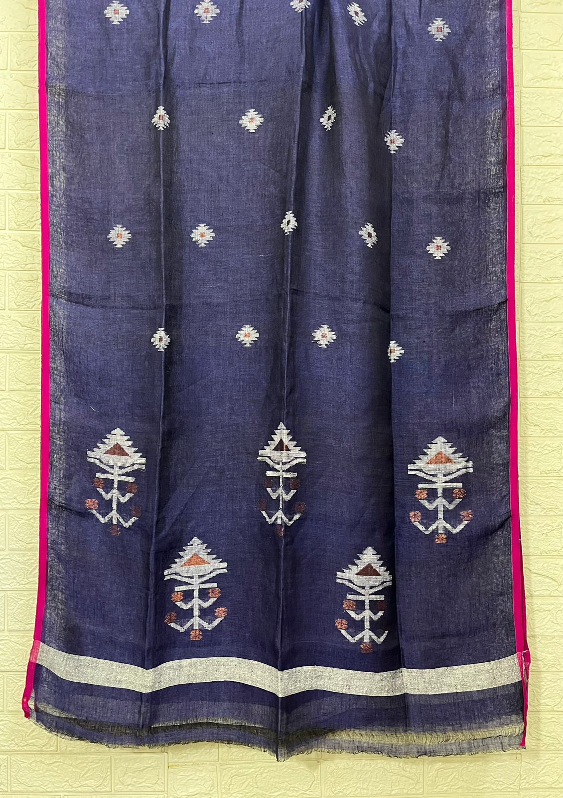 Indigo with Rani border linen handwoven kurti & dupatta set