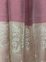 Kashmiri pink with silver zari work pallu silk linen handwoven jamdani saree