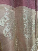 Kashmiri pink with silver zari work pallu silk linen handwoven jamdani saree