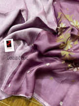 Lavender colour silk linen handwoven jamdani saree